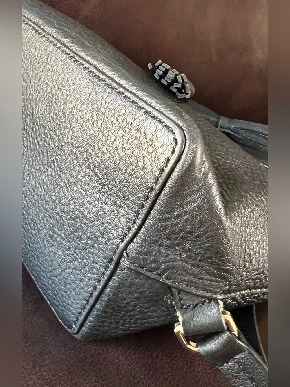 Kate Spade Black Pebbled Leather Medium Flap Tassel Backpack Top Handle